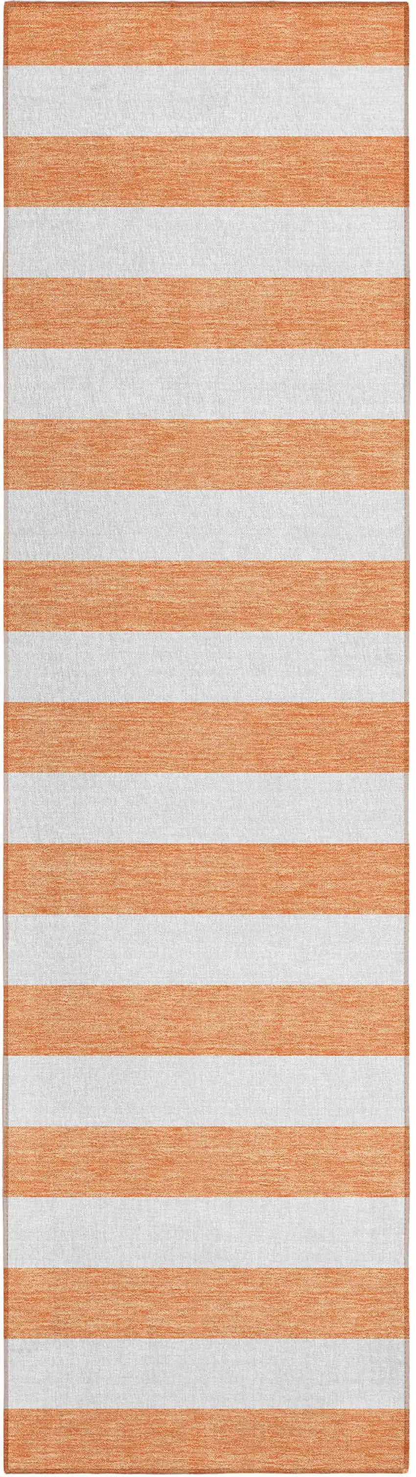 Salmon Striped Washable Indoor Outdoor Runner Rug Photo 2