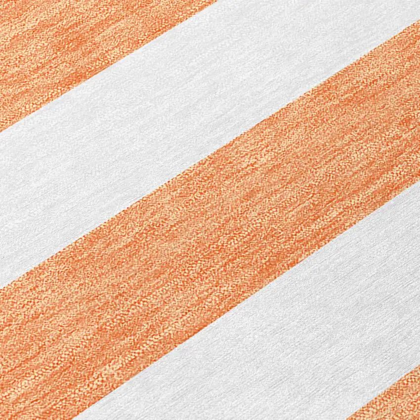 Salmon Striped Washable Indoor Outdoor Runner Rug Photo 8