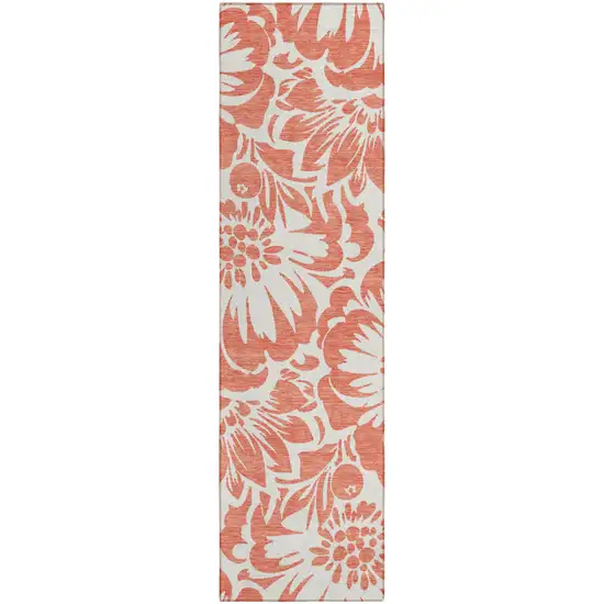 Salmon and Ivory Floral Washable Non Skid Indoor Outdoor Runner Rug Photo 2