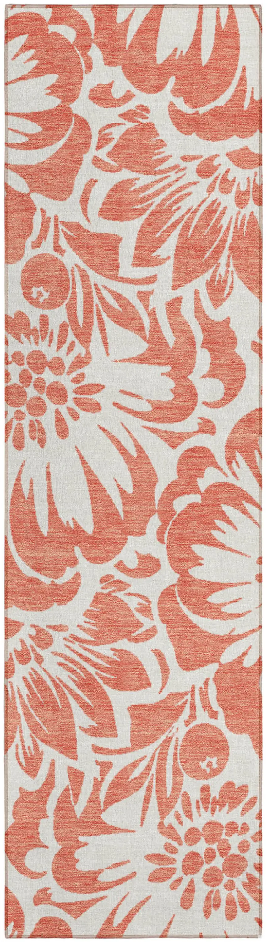 Salmon and Ivory Floral Washable Non Skid Indoor Outdoor Runner Rug Photo 2