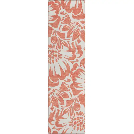 Salmon and Ivory Floral Washable Non Skid Indoor Outdoor Runner Rug Photo 2