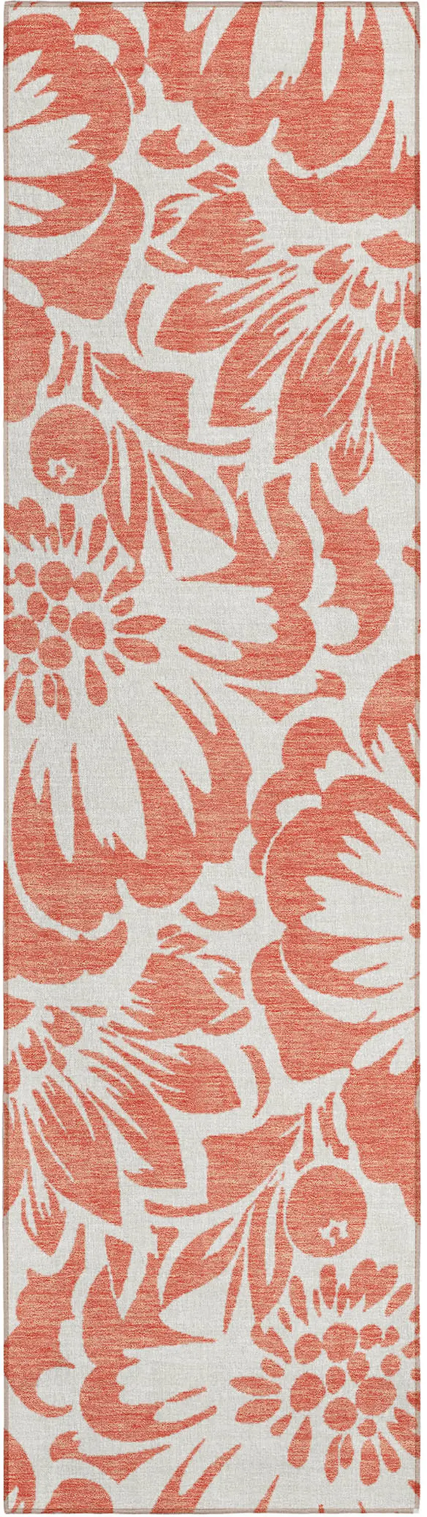Salmon and Ivory Floral Washable Non Skid Indoor Outdoor Runner Rug Photo 2
