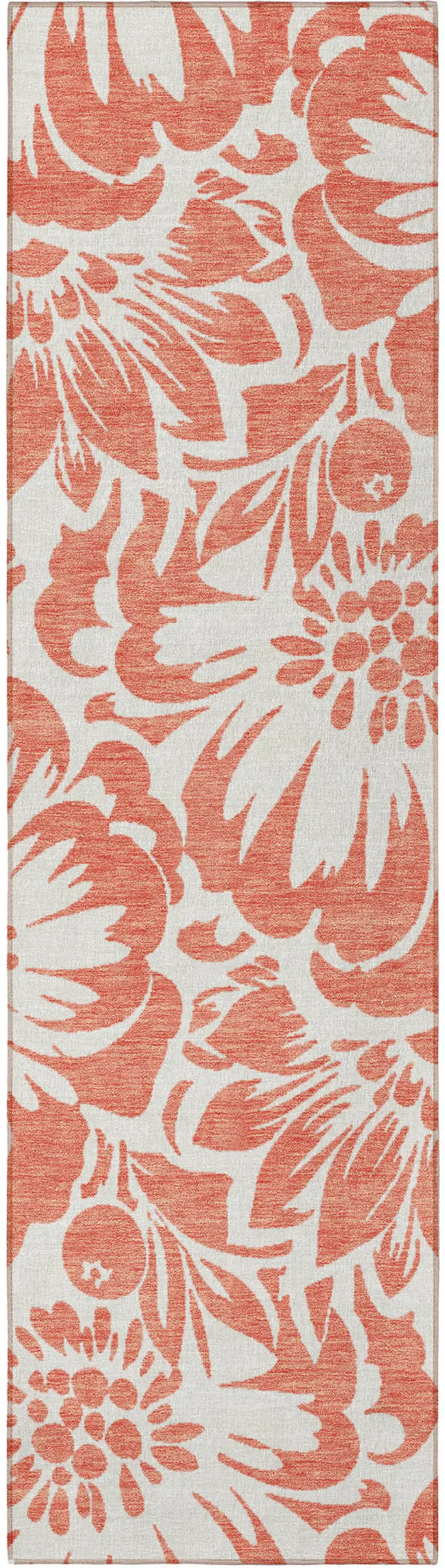 8' Runner Salmon and Ivory Floral Washable Non Skid Indoor Outdoor Runner Rug Photo 2