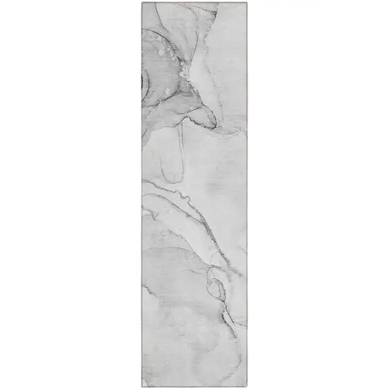 8' Runner Silver Abstract Washable Non Skid Indoor Outdoor Runner Rug Photo 2