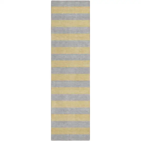 Silver Striped Washable Non Skid Indoor Outdoor Runner Rug Photo 2