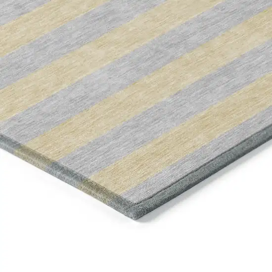 Silver Striped Washable Non Skid Indoor Outdoor Runner Rug Photo 6