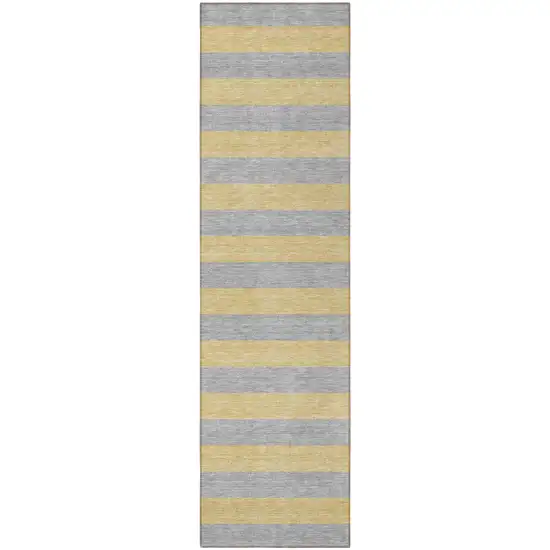 8' Runner Silver Striped Washable Non Skid Indoor Outdoor Runner Rug Photo 4