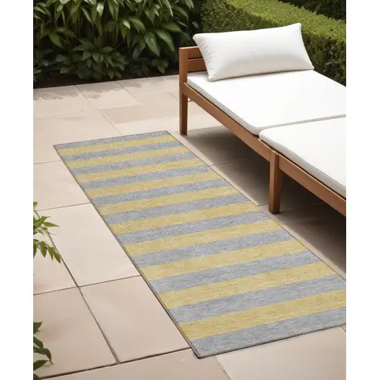 Silver Striped Washable Non Skid Indoor Outdoor Runner Rug Photo 1
