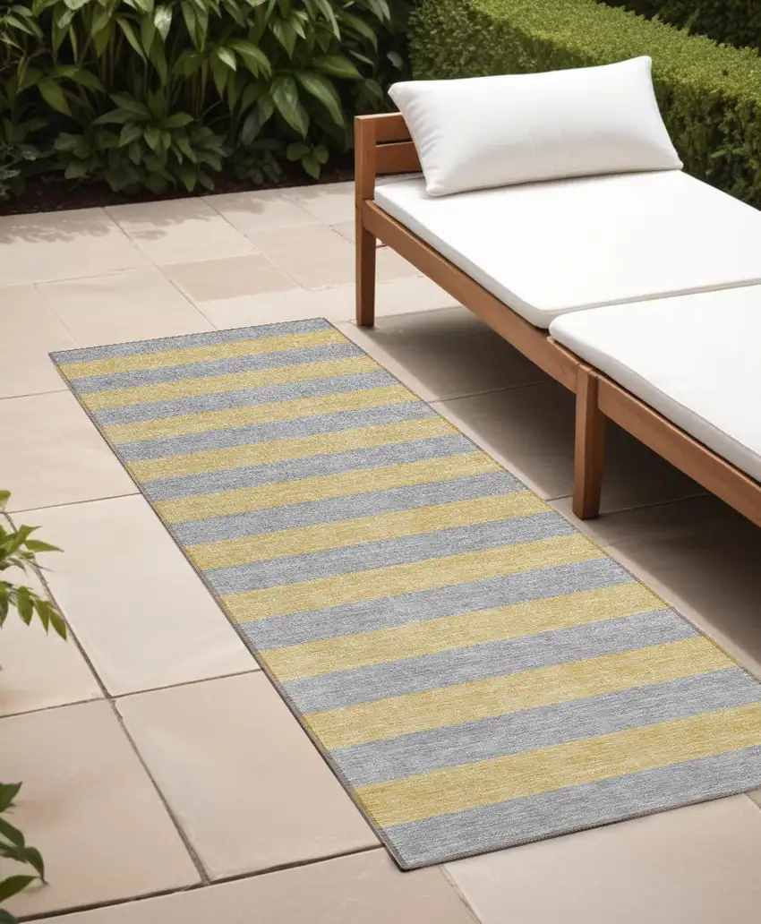 Silver Striped Washable Non Skid Indoor Outdoor Runner Rug Photo 1