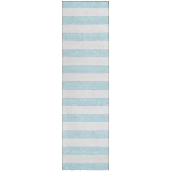 8' Runner Sky Blue Striped Washable Non Skid Indoor Outdoor Runner Rug Photo 2