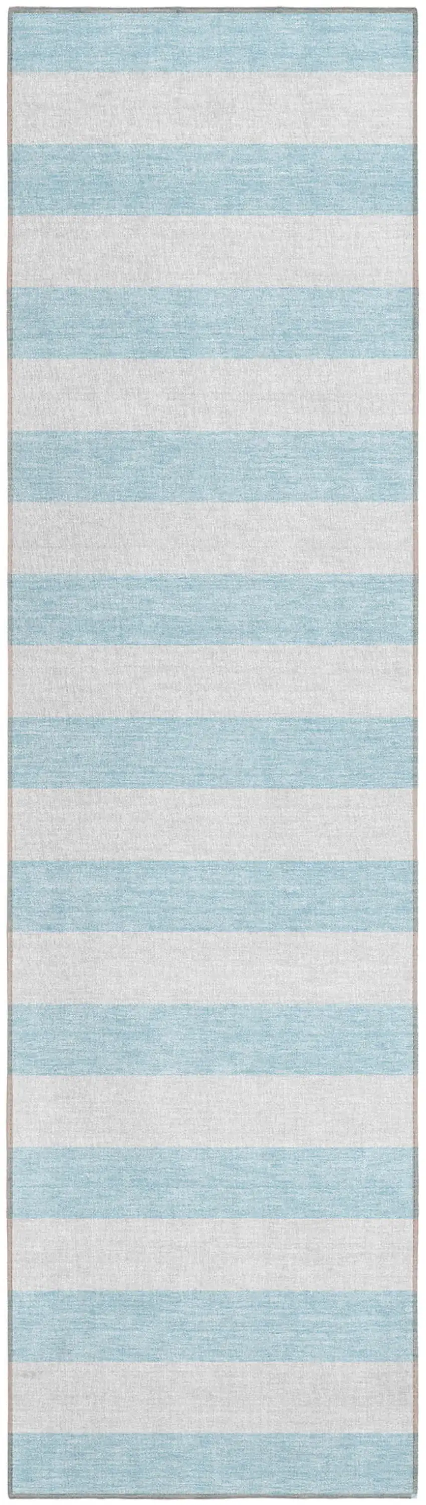 8' Runner Sky Blue Striped Washable Non Skid Indoor Outdoor Runner Rug Photo 2