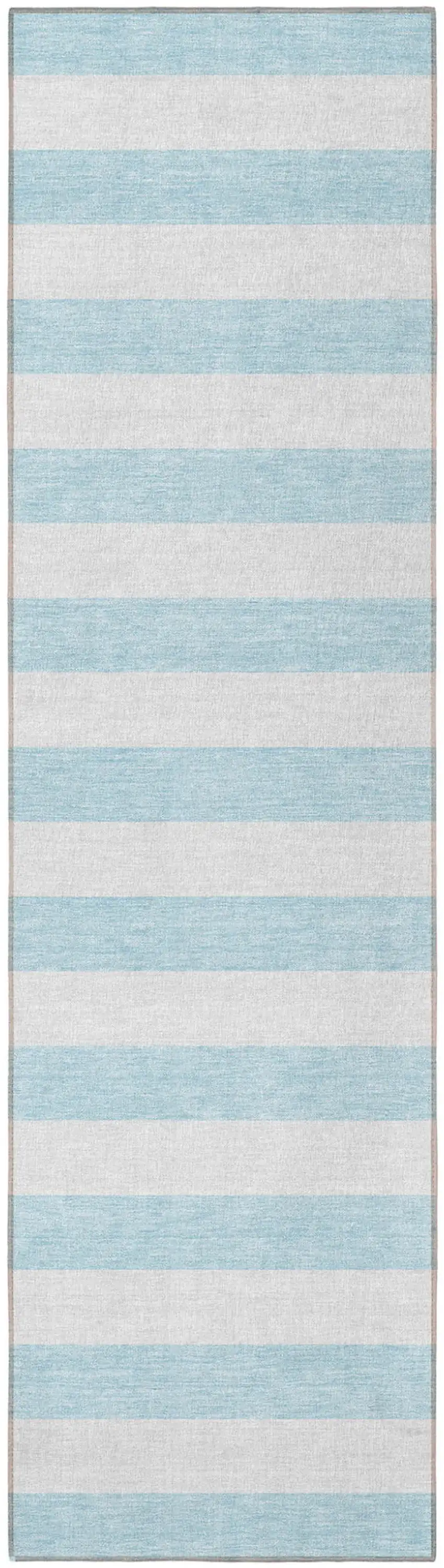 8' Runner Sky Blue Striped Washable Non Skid Indoor Outdoor Runner Rug Photo 5