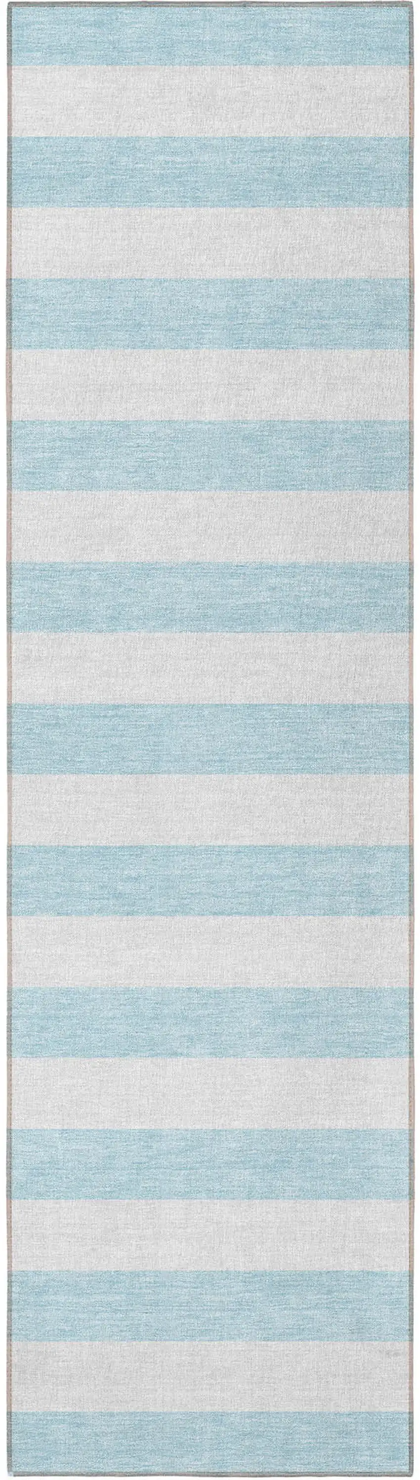 8' Runner Sky Blue Striped Washable Non Skid Indoor Outdoor Runner Rug Photo 5