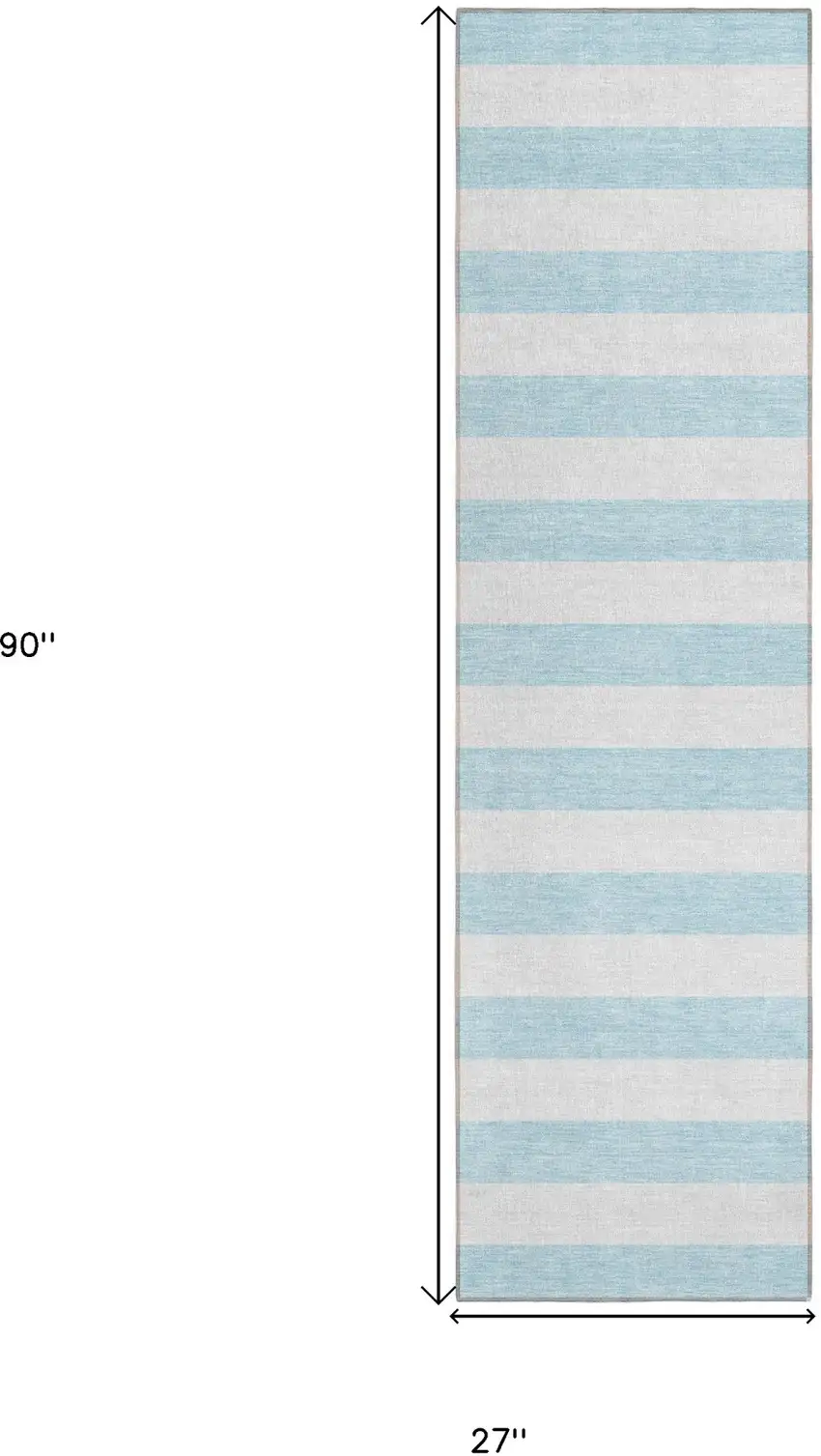 8' Runner Sky Blue Striped Washable Non Skid Indoor Outdoor Runner Rug Photo 3