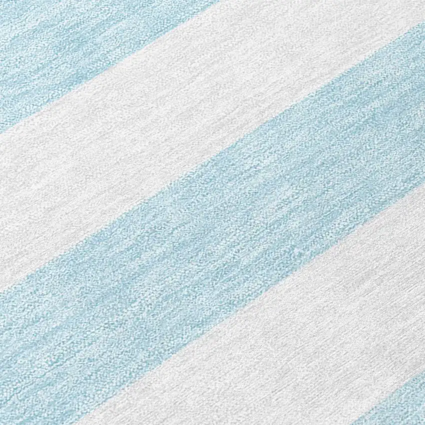 Sky Blue Striped Washable Non Skid Indoor Outdoor Runner Rug Photo 8