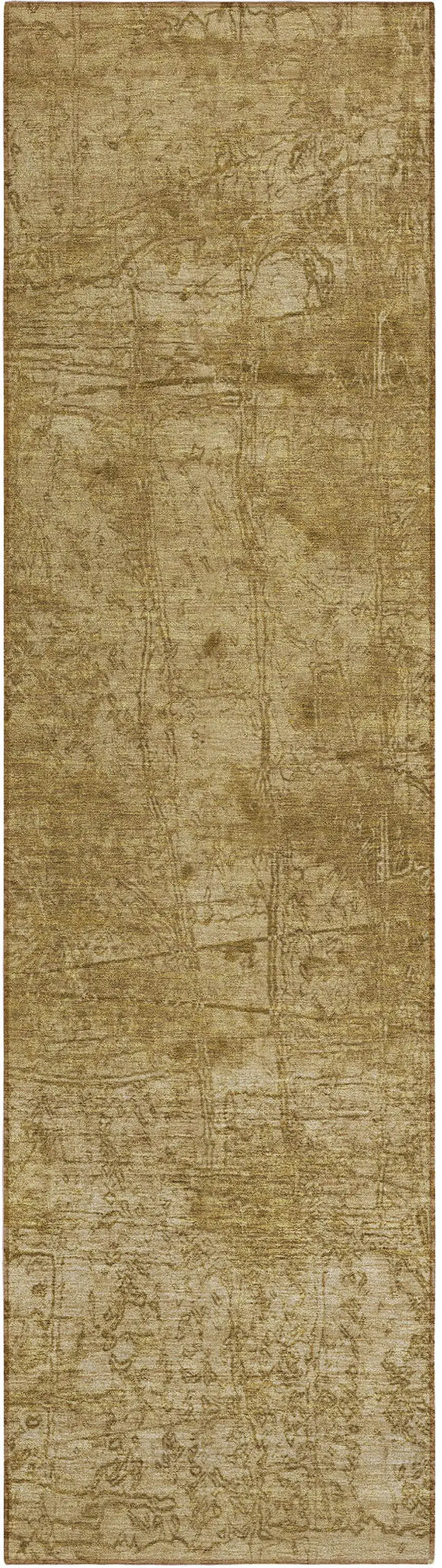 Tan Abstract Washable Non Skid Indoor Outdoor Runner Rug Photo 2