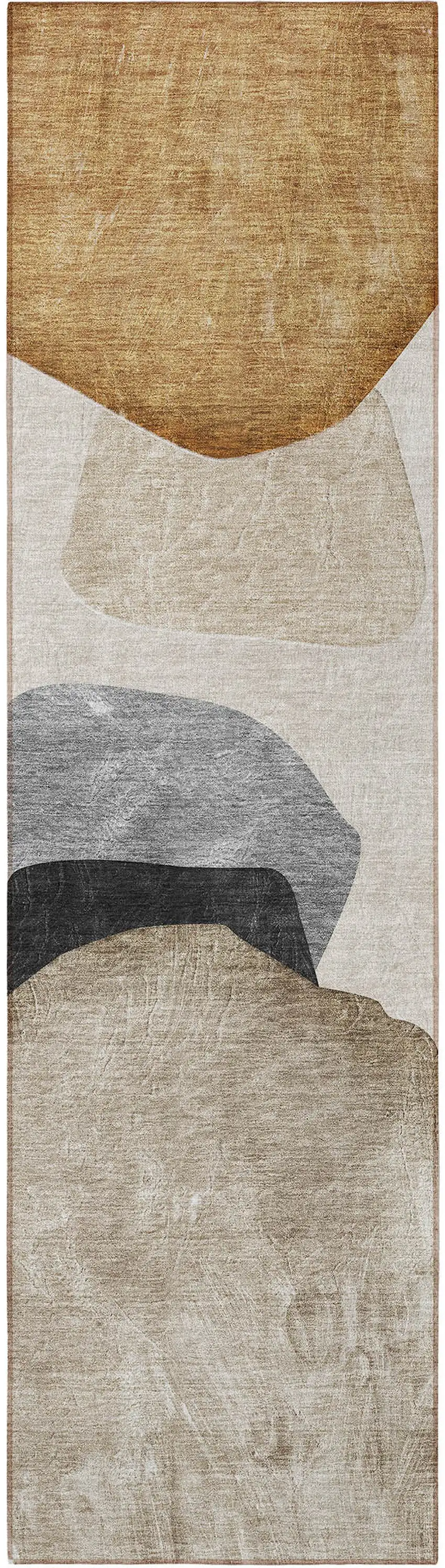 8' Runner Tan Brown and Gray Abstract Washable Non Skid Indoor Outdoor Runner Rug Photo 5