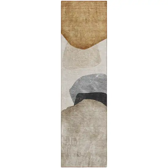 Tan Brown and Gray Abstract Washable Non Skid Indoor Outdoor Runner Rug Photo 2