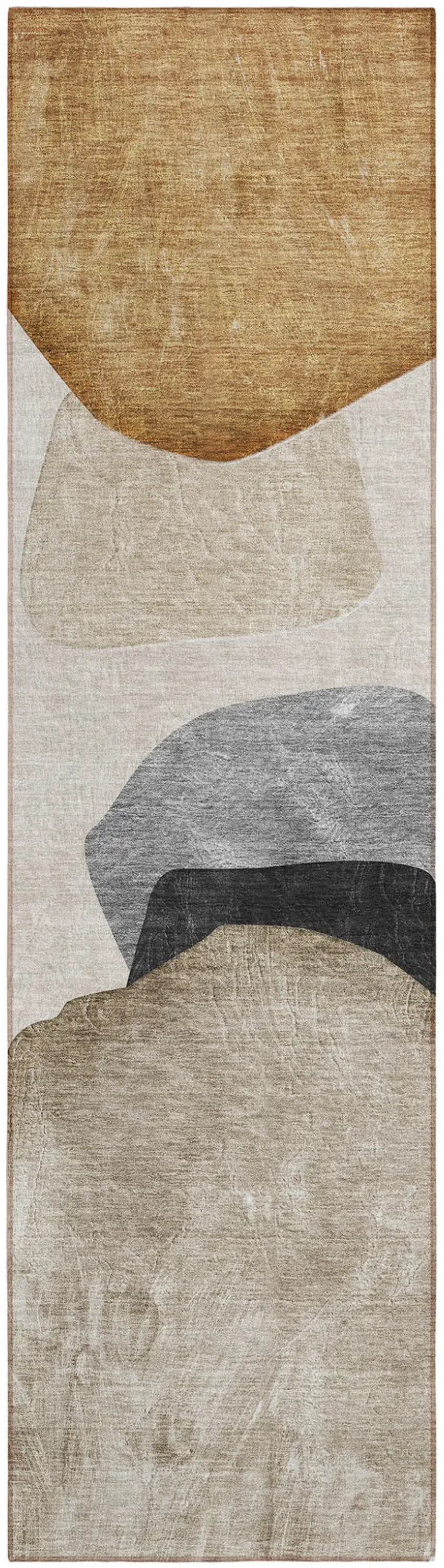 Tan Brown and Gray Abstract Washable Non Skid Indoor Outdoor Runner Rug Photo 2