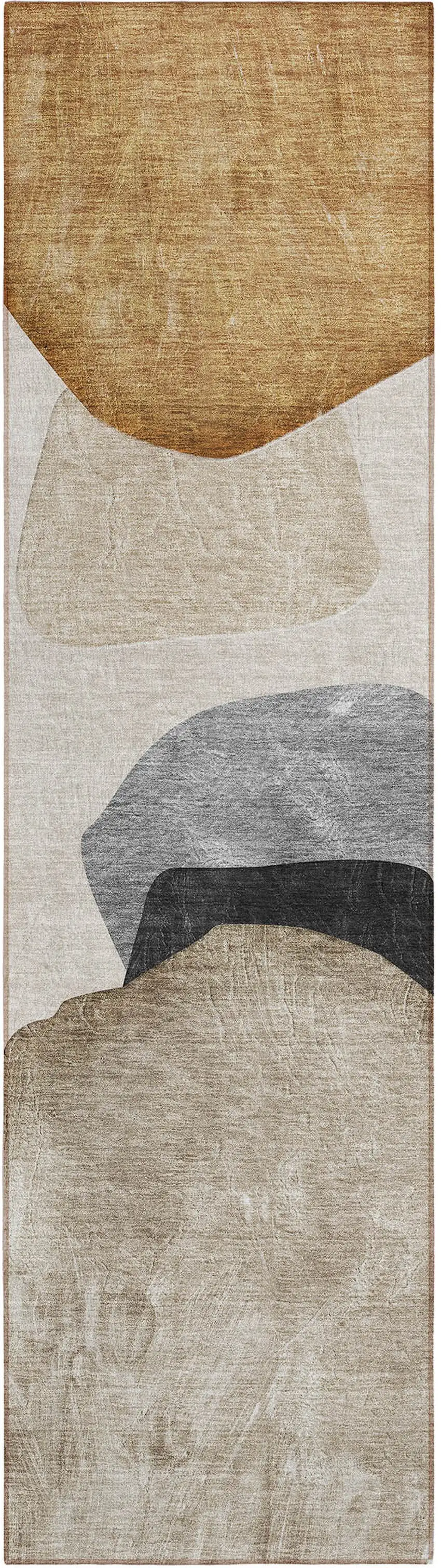 Tan Brown and Gray Abstract Washable Non Skid Indoor Outdoor Runner Rug Photo 2