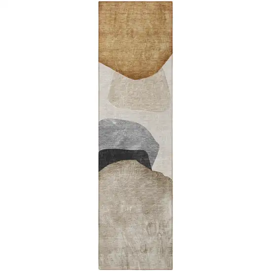 Tan Brown and Gray Abstract Washable Non Skid Indoor Outdoor Runner Rug Photo 4