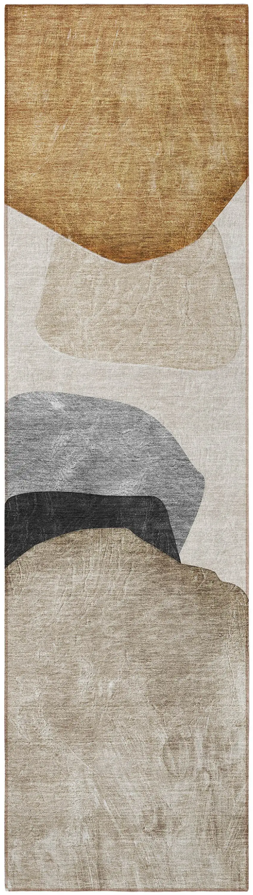 Tan Brown and Gray Abstract Washable Non Skid Indoor Outdoor Runner Rug Photo 4