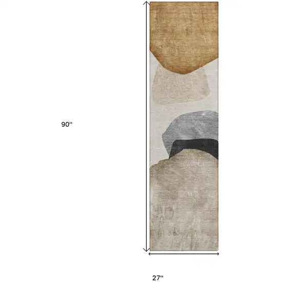 Tan Brown and Gray Abstract Washable Non Skid Indoor Outdoor Runner Rug Photo 3