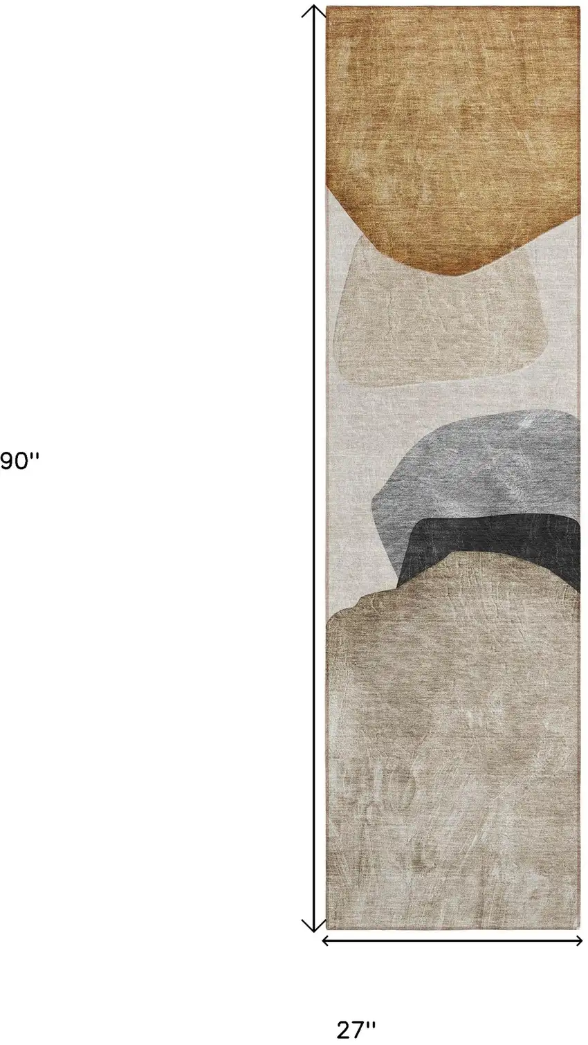 Tan Brown and Gray Abstract Washable Non Skid Indoor Outdoor Runner Rug Photo 3