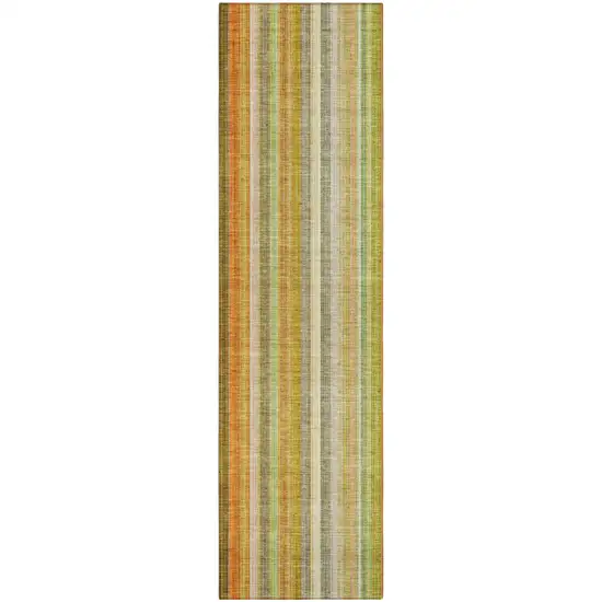 8' Runner Tan Orange and Green Striped Washable Non Skid Indoor Outdoor Runner Rug Photo 2