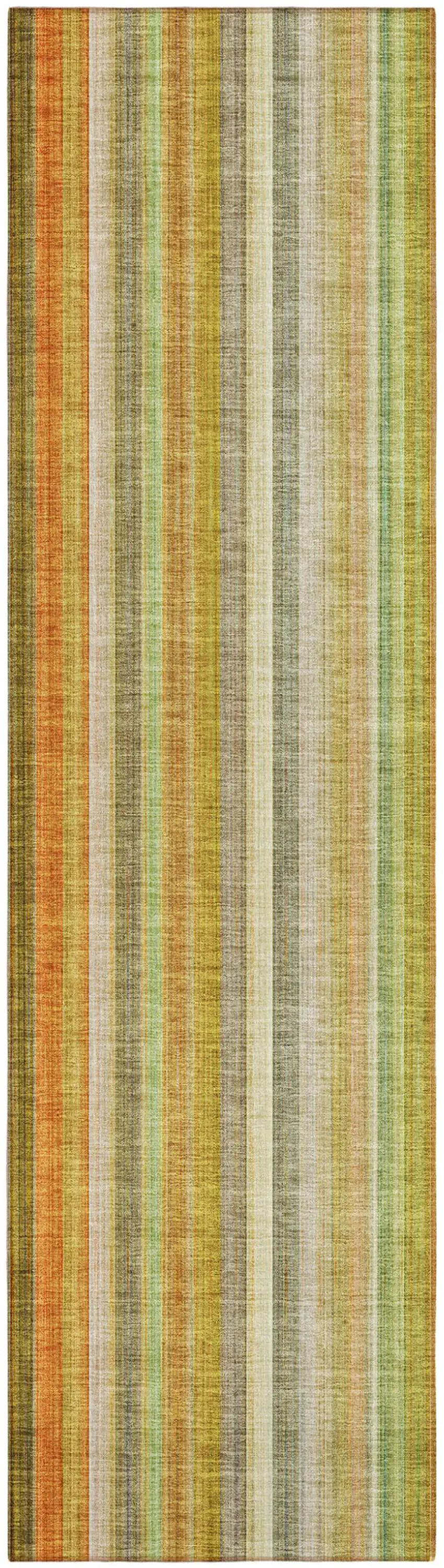 8' Runner Tan Orange and Green Striped Washable Non Skid Indoor Outdoor Runner Rug Photo 2