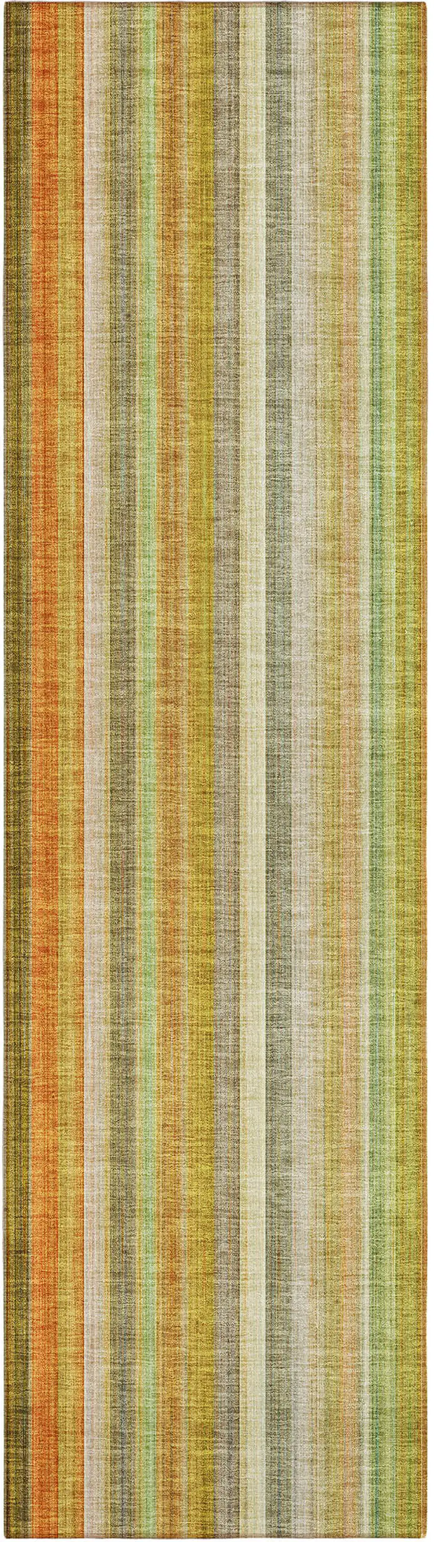 8' Runner Tan Orange and Green Striped Washable Non Skid Indoor Outdoor Runner Rug Photo 2