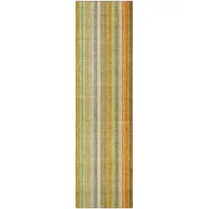 Photo of 8' Runner Tan Orange and Green Striped Washable Non Skid Indoor Outdoor Runner Rug