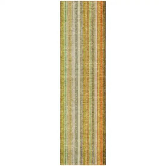 8' Runner Tan Orange and Green Striped Washable Non Skid Indoor Outdoor Runner Rug Photo 5