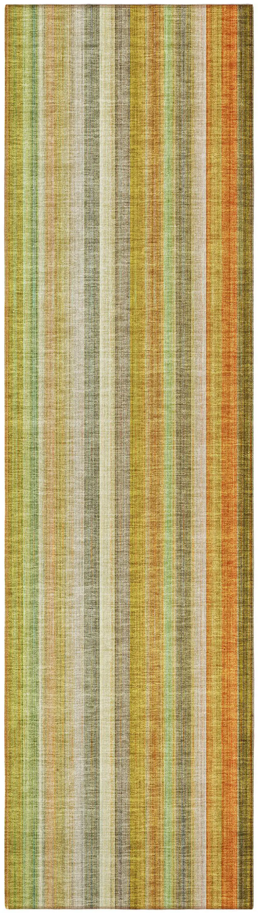 8' Runner Tan Orange and Green Striped Washable Non Skid Indoor Outdoor Runner Rug Photo 5