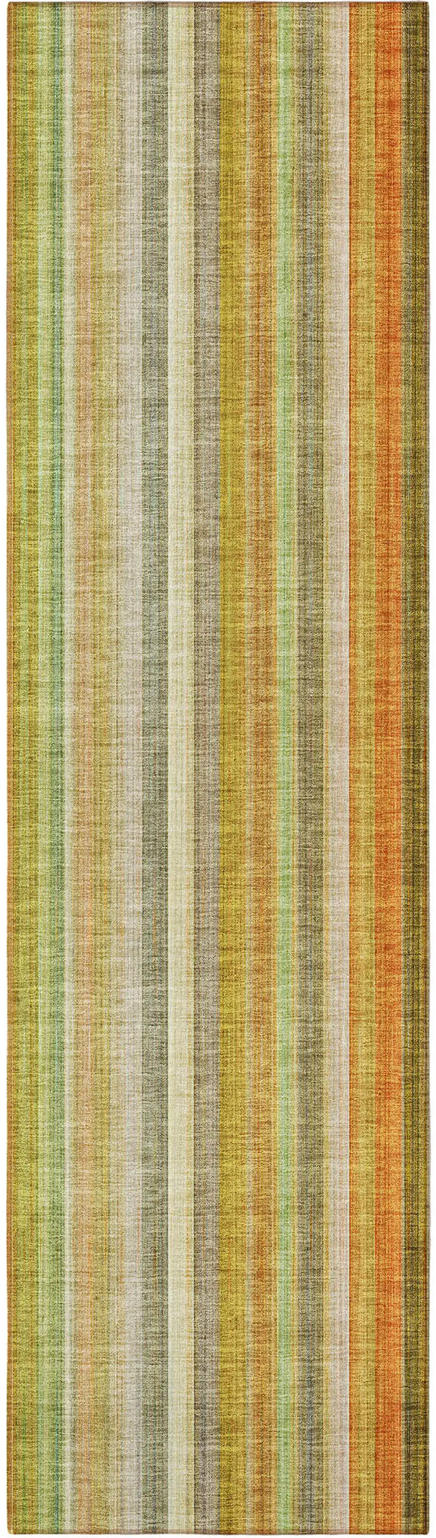 8' Runner Tan Orange and Green Striped Washable Non Skid Indoor Outdoor Runner Rug Photo 5