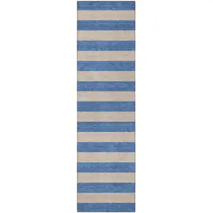 Photo of 8' Runner Tan Striped Washable Non Skid Indoor Outdoor Runner Rug
