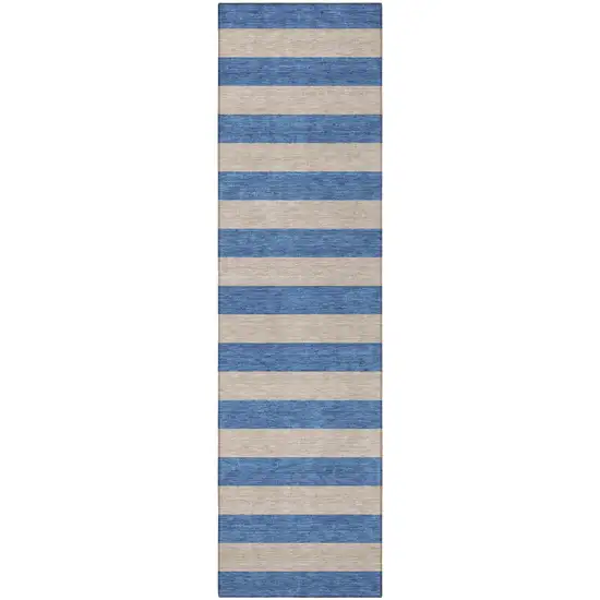 8' Runner Tan Striped Washable Non Skid Indoor Outdoor Runner Rug Photo 4