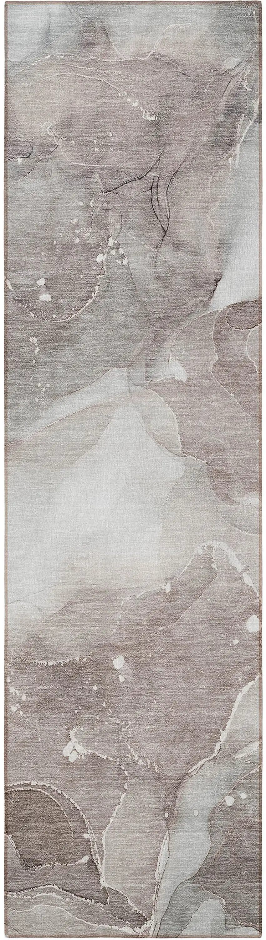 Taupe Abstract Washable Non Skid Indoor Outdoor Runner Rug Photo 5