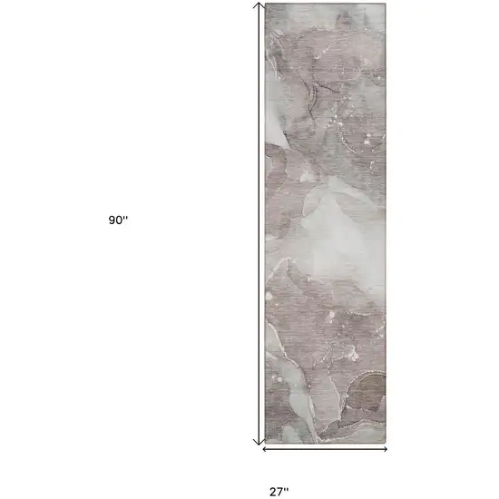 Taupe Abstract Washable Non Skid Indoor Outdoor Runner Rug Photo 3