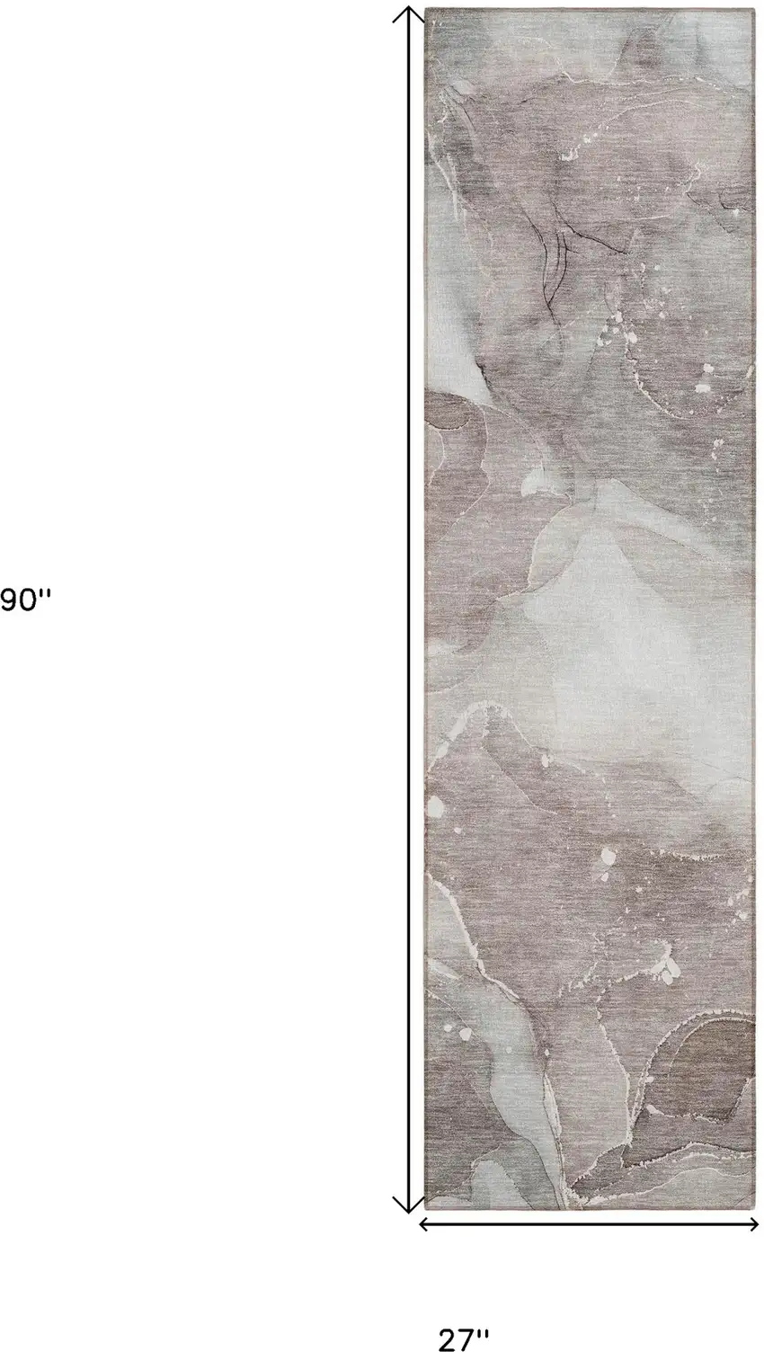Taupe Abstract Washable Non Skid Indoor Outdoor Runner Rug Photo 3
