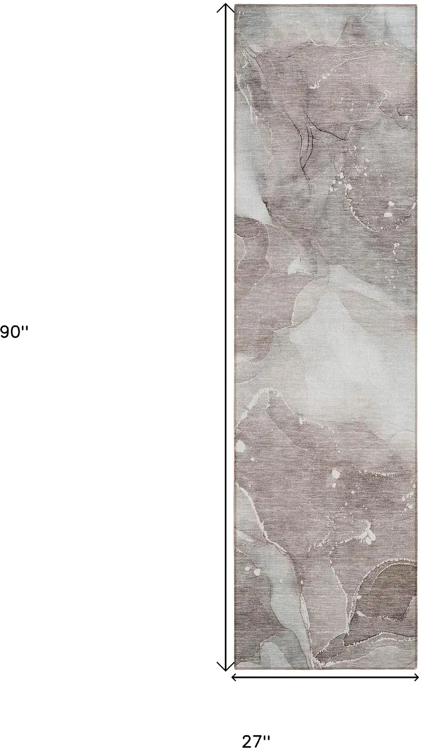 Taupe Abstract Washable Non Skid Indoor Outdoor Runner Rug Photo 3