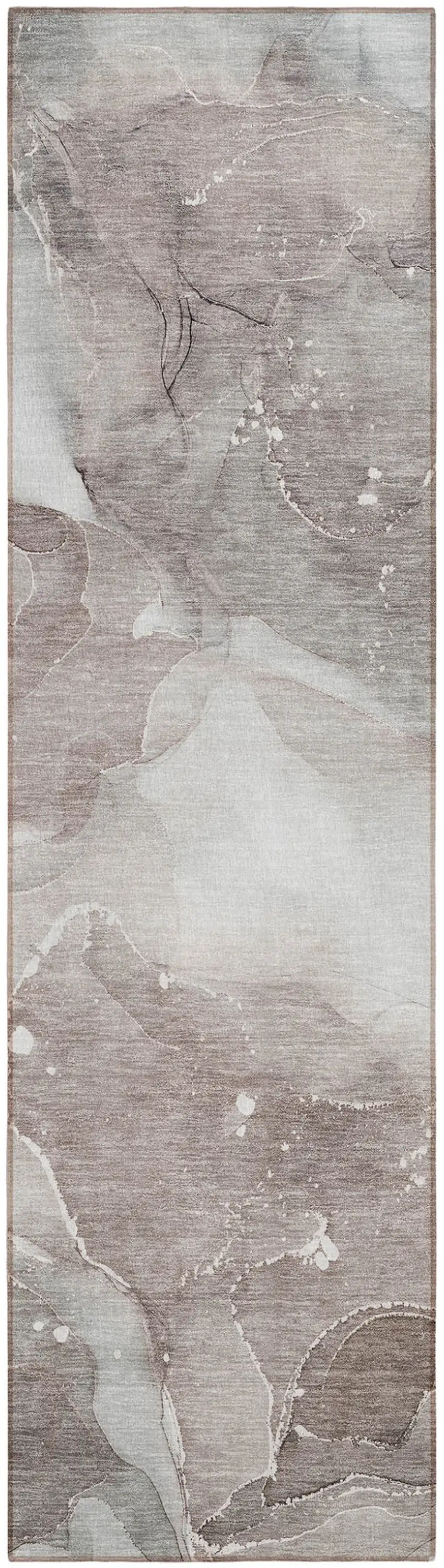 Taupe Abstract Washable Non Skid Indoor Outdoor Runner Rug Photo 2