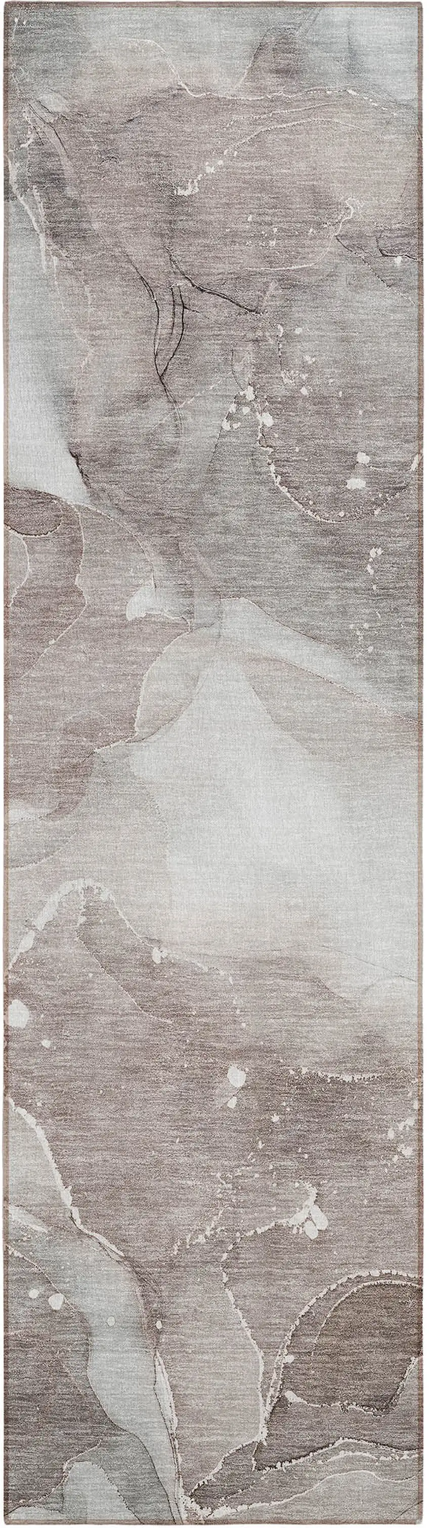 Taupe Abstract Washable Non Skid Indoor Outdoor Runner Rug Photo 2