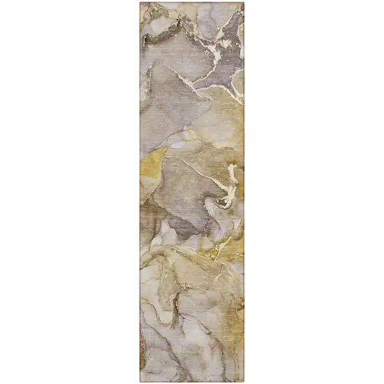 8' Runner Taupe Abstract Washable Non Skid Indoor Outdoor Runner Rug Photo 2