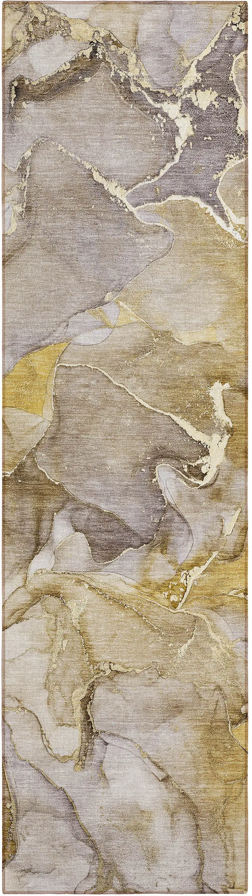 8' Runner Taupe Abstract Washable Non Skid Indoor Outdoor Runner Rug Photo 2