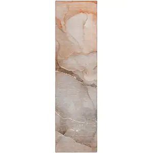 Photo of 8' Runner Taupe Abstract Washable Non Skid Indoor Outdoor Runner Rug