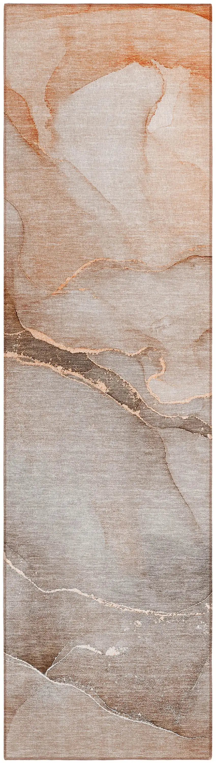 8' Runner Taupe Abstract Washable Non Skid Indoor Outdoor Runner Rug Photo 2