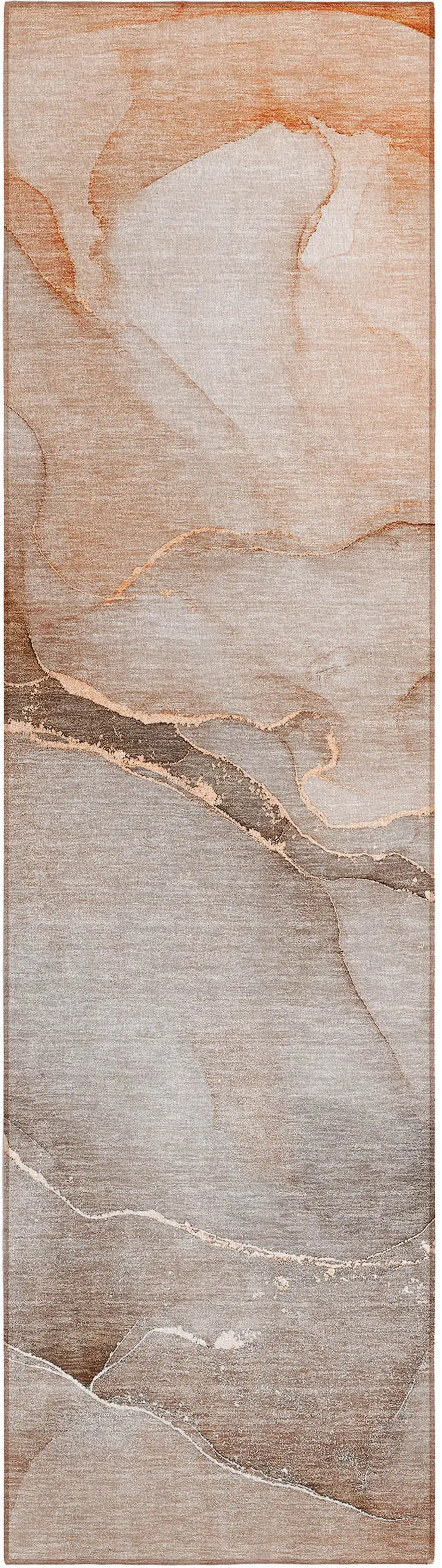 8' Runner Taupe Abstract Washable Non Skid Indoor Outdoor Runner Rug Photo 2