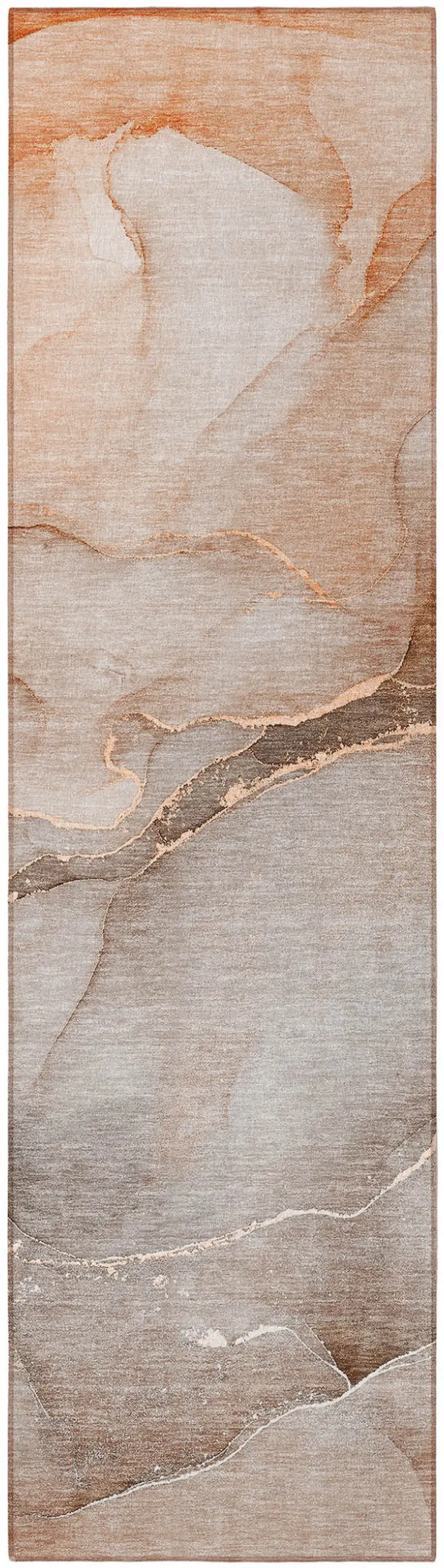 Taupe Abstract Washable Non Skid Indoor Outdoor Runner Rug Photo 5