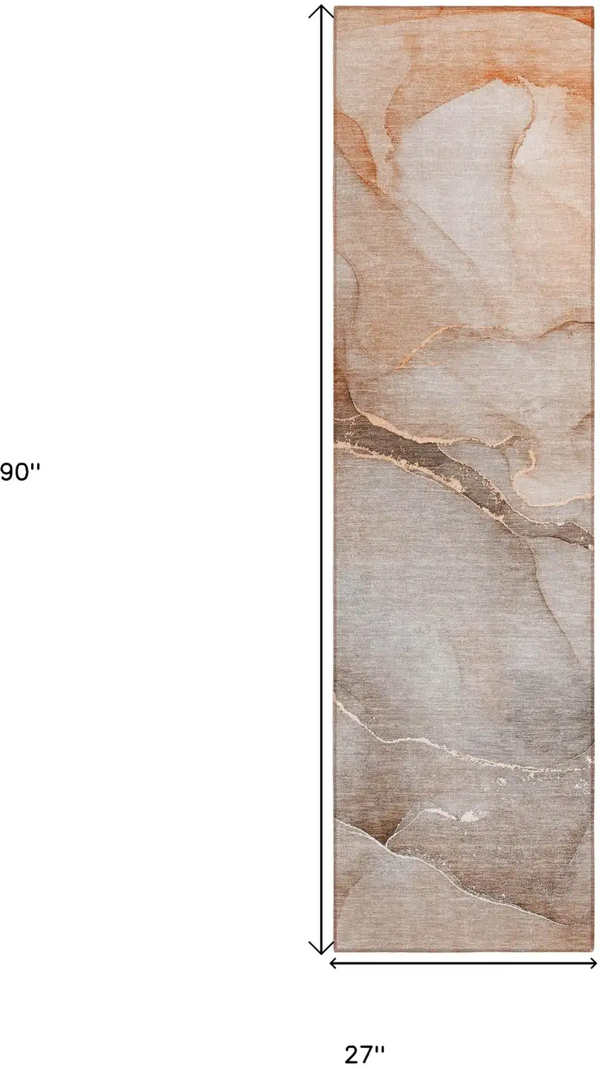 8' Runner Taupe Abstract Washable Non Skid Indoor Outdoor Runner Rug Photo 3